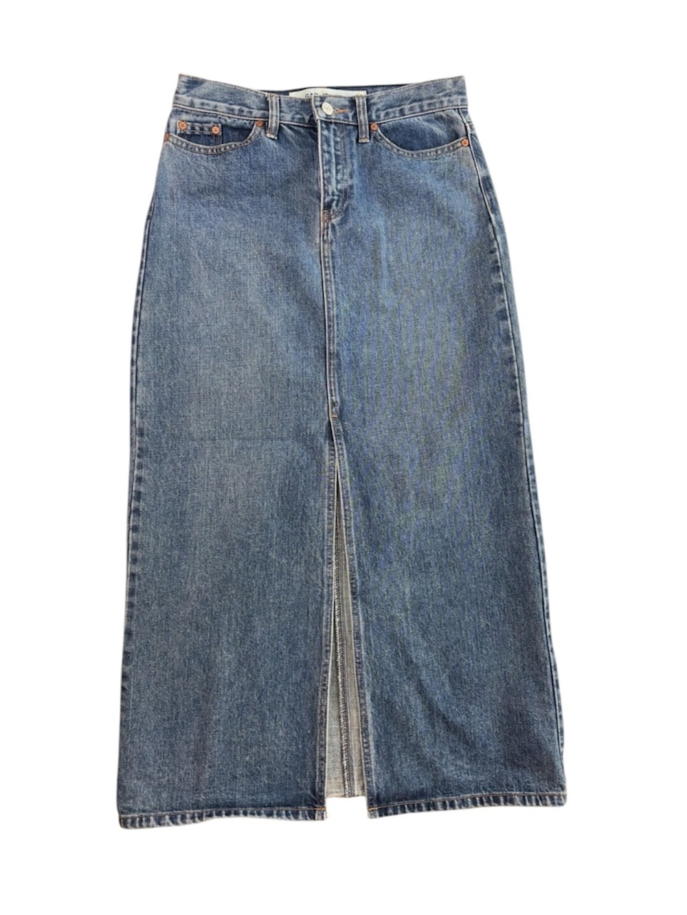VTG Gap Denim Maxi Skirt Front Slit Medium Wash Long Jean Skirt Fall 02 (Size 4)